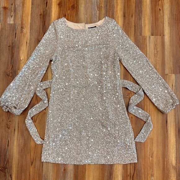 Alexia Admor 'Val' Sequin Long Sleeve Tie-Waist Mini Dress Size Large - Picture 7 of 12